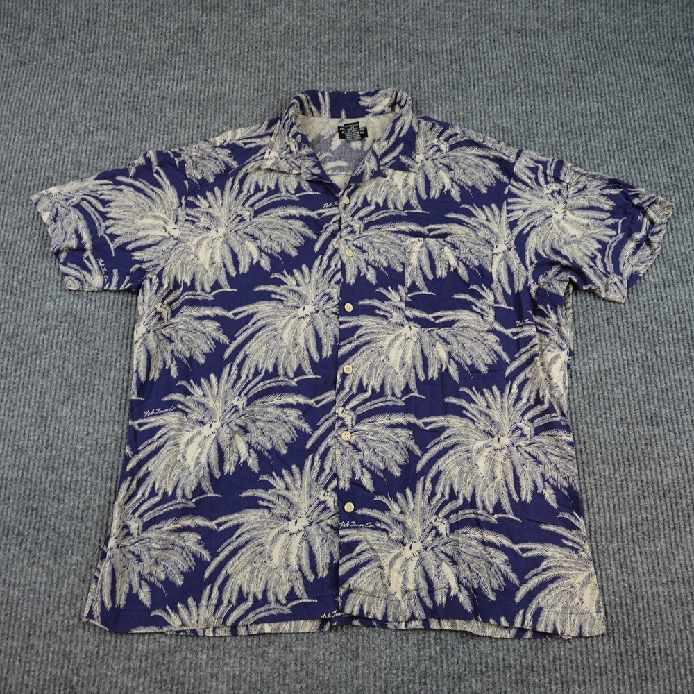 Vintage Polo Jeans Ralph Lauren Loop Collar Shirt Mens XL Blue Hawaiian Rayon